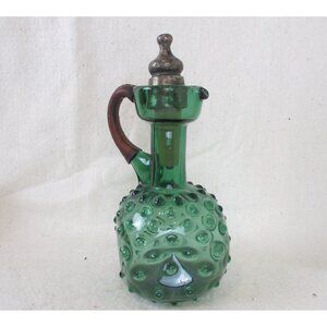 Knob Style Decanter Pitcher stopper medium Midcentury cruet green glass caster